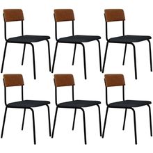 Kit 06 Cadeiras Estofada Para Sala De Jantar Sense Preto C01 Linho Cinza Courino Caramelo - Lyam Decor