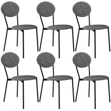 Kit 06 Cadeiras Estofada Para Sala De Jantar Azuri Preto C01 Linho Prata - Lyam Decor