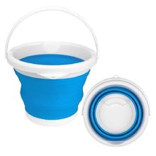 Balde Dobravel Compacto Silicone Camping Gelo Garrafas Lavanderia Agua Multiuso Flexivel 10l Azul
