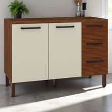 Balcão 2 Portas 3 Gaveteiros 1,20 Lapis Nogueira Off White Ripado