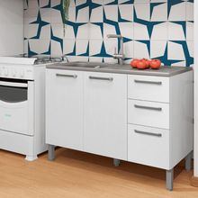 Balcao 3 Portas C/ 2 Gaveteiro 1,20 Mad Firenze C/ Tampo Branco Supremo