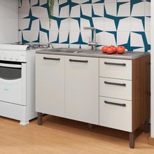 Balcao 3 Portas C/ 2 Gaveteiro 1,20 Mad Versalhes C/ Tampo Nogueira Off White