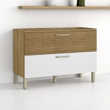 Balcão 1 Basculante C/ Gaveteiro 120 Cm Ametista Freijó Supremo Ripado