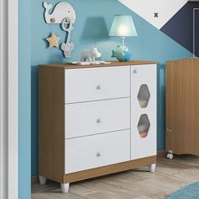 Cômoda Infantil Lolly Branco/Almendra 1 Porta 3 Gavetas Móveis Estrela