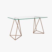 Mesa De Escritório Bela Vista Estrutura Cobre Com Tampo De Vidro