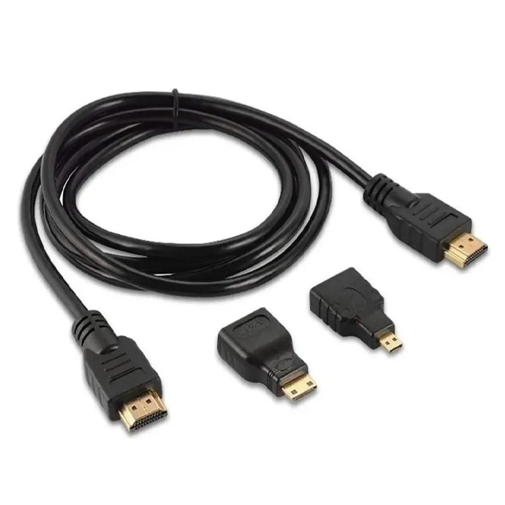 Kit Hdmi 1080p 3x1 com 2 Adaptadores Pontas Micro e Mini Hdmi