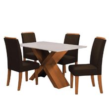 Conjunto Mesa De Jantar 1,36m Com Tampo De Vidro E 4 Cadeiras Grécia - Dobuê - Madeirado/Chocolate