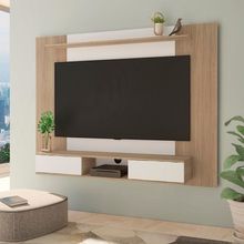 Painel Artely Nevada com 2 Portas e 3 Nichos, 176cm de Largura, Ideal para TV de até 75`` – Carvalho/Off White