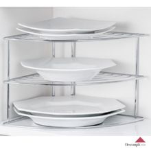 Organizador Armário de Cozinha Prateleira Organizadora Porta Pratos de Canto Suporte Cromado - Kit com 2 unidades