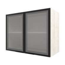 Armário Aéreo Bartira Rubi com 2 Portas de Vidro, 1 Prateleira e 80cm de Largura - Freixo/Preto Poah