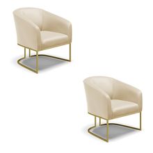Poltrona Sala de Estar Industrial Dourado Kit 2 Stella Sintético Bege D03 - D'Rossi