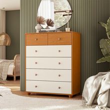 Cômoda Palumoveis Vittoria com 6 Gavetas – 90cm de Largura - Cinamomo/Off White