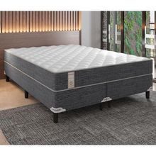 Cama Box Queen Size Portobel New Lexus com Molas Ensacadas e Revestimento em Tecido Poliéster 60x158x198cm - Branco/Cinza