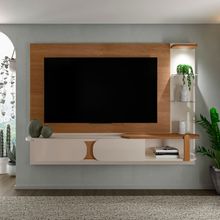 Painel Suspenso Artely Toronto com 2 Portas, 2 Prateleiras de Vidro, 200cm de Largura, ideal para TVs de até 72’’ - Cinamomo/Off White