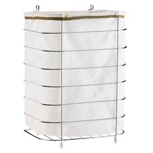 Cesto de Roupa para Parede e Chão Utimil CR483 em Arame Cromado e Tecido Bege