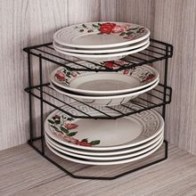 Suporte Triplo para Pratos Utimil PR579 Preto 23x25x25cm Aço Epóxi Brilhante 3 Níveis Organização