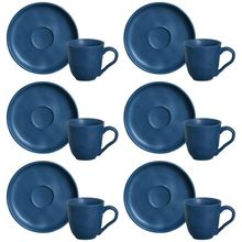 Conjunto com 6 Xícaras e Pires para Café Porto Brasil Bio Boreal em Stoneware Azul - 120 ml