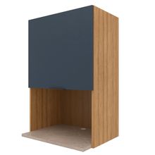 Armário Aéreo Bartira Cristal com Nicho para Micro-ondas, 1 Porta, 1 Prateleira e 60cm de largura - Lâmina Mel/Azul Royal