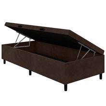 Base Box de Solteiro Portobel Noah com Baú e Revestimento em Tecido Poliéster 35x88x188cm - Marrom