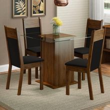 Sala de Jantar Anita Mesa Tampo de Vidro 4 Cadeiras Madesa