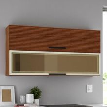 Armário 2 Basculante C/ Vidro 120 Cm Ametista Nogueira Ripado