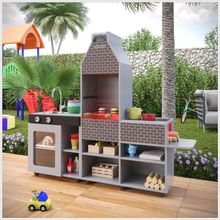 Churrasqueira Infantil Mini Chefe Temática C/ Forno Grelha E Armários Cinza