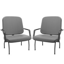 Kit 02 Cadeiras De Escritório Recepção Com Braço Fixa Preta Magno P03 Vinil Cinza - Lyam Decor