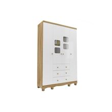 Guarda Roupa Bebê C/ 4 Portas (2 Cristal) E 3 Gavetas Uli Branco/amendoa - Peroba