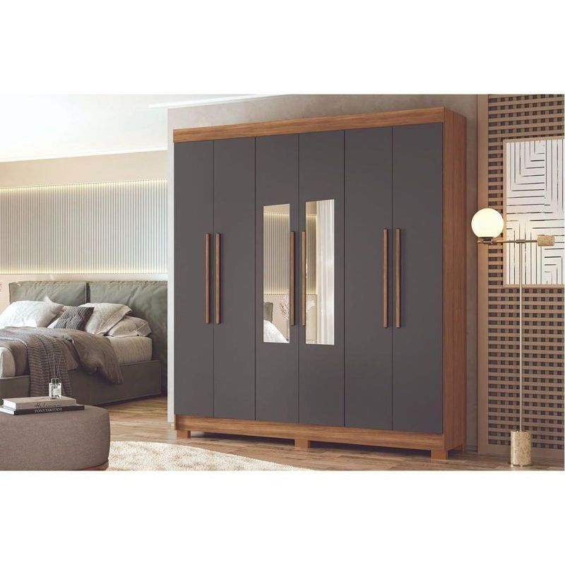 Guarda Roupa Casal 6 Portas (2 C/ Espelho) E 2 Gavetas C/ Pés