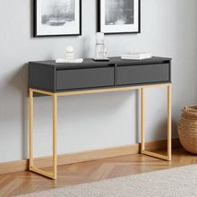 Aparador Moderno Estilo Industrial Com Base Metal 2 Gavetas - Preto Dourado Preto Dourado
