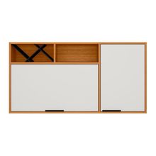 Armário Aéreo Poliman Ravena 2 Portas 120cm Adega Garrafeiro Pistão a Gás Puxadores Preto MDP Freijó Off White Acetinado