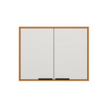 Armário Aéreo Poliman Ravena 80cm 2 Portas Puxador Metal Prateleira Interna MDP Freijó Off White Acetinado