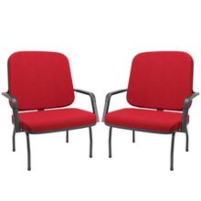 Kit 02 Cadeiras De Escritório Recepção Com Braço Fixa Preta Magno P03 Crepe Vermelho - Lyam Decor