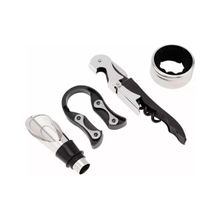 Kit Acessórios para Vinho 4 Peças Bico Dosador Corta Lacres Abridor de Vinho Anel para Garrafa