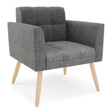 Poltrona Elisa Linho Grafite A26 Pés Palito Natural - D'Rossi