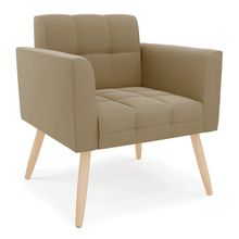 Poltrona Elisa Suede Marrom Rato Pés Palito Natural - D'Rossi