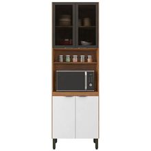 Paneleiro Duplo Demóbile Firenze com 4 Portas, 4 Prateleiras e Nicho para Micro-ondas - Amêndola/Branco