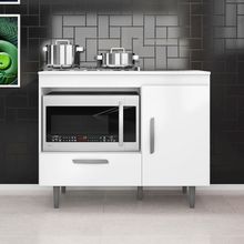 Balcão para Cooktop 4 Bocas Poliman Alecrim com Nicho para Micro-ondas, 1 Porta, 1 Gaveta e 1 Prateleira - Branco
