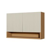 Armário Aéreo Nesher Simone Mendes em MDF 15mm com 2 Portas e 2 Prateleiras - 120cm de largura – Carvalho/Greige