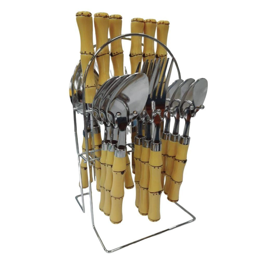 Conjunto Talheres Bambu 24 Pçs com Suporte N2446437 - Quanhe