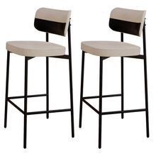 Kit 02 Banquetas Alta Bar Cozinha Sala De Jantar Aço Preto Kaira C01 Linho Areia Courino Preto - Lyam Decor