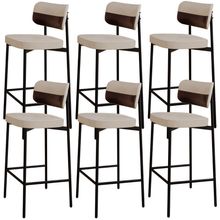 Kit 06 Banquetas Alta Bar Cozinha Sala De Jantar Aço Preto Kaira C01 Linho Areia Courino Café - Lyam Decor