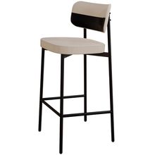 Banqueta Alta Bar Cozinha Sala De Jantar Aço Preto Kaira C01 Linho Areia Courino Preto - Lyam Decor