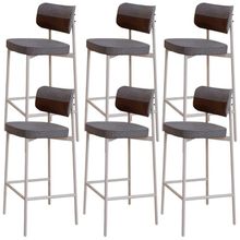 Kit 06 Banquetas Alta Bar Cozinha Sala De Jantar Aço Branco Kaira C01 Linho Cinza Courino Whisky - Lyam Decor