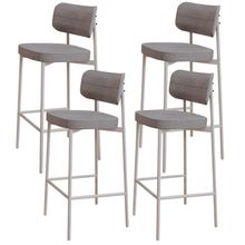 Kit 04 Banquetas Alta Bar Cozinha Sala De Jantar Aço Branco Kaira C01 Linho Cinza - Lyam Decor