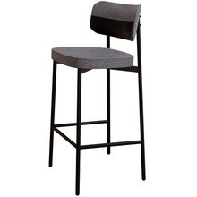 Banqueta Alta Bar Cozinha Sala De Jantar Aço Preto Kaira C01 Linho Cinza Courino Preto - Lyam Decor