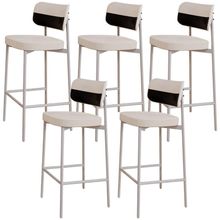 Kit 05 Banquetas Alta Bar Cozinha Sala De Jantar Aço Branco Kaira C01 Linho Palha Courino Preto - Lyam Decor