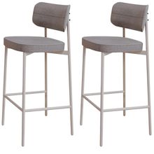 Kit 02 Banquetas Alta Bar Cozinha Sala De Jantar Aço Branco Kaira C01 Linho Cinza - Lyam Decor