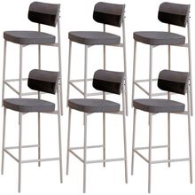 Kit 06 Banquetas Alta Bar Cozinha Sala De Jantar Aço Branco Kaira C01 Linho Cinza Courino Preto - Lyam Decor