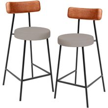 Kit 02 Banquetas Baixa Bar Cozinha Sala Jantar Milão L02 Couríssimo Camel Linho Bege - Lyam Decor